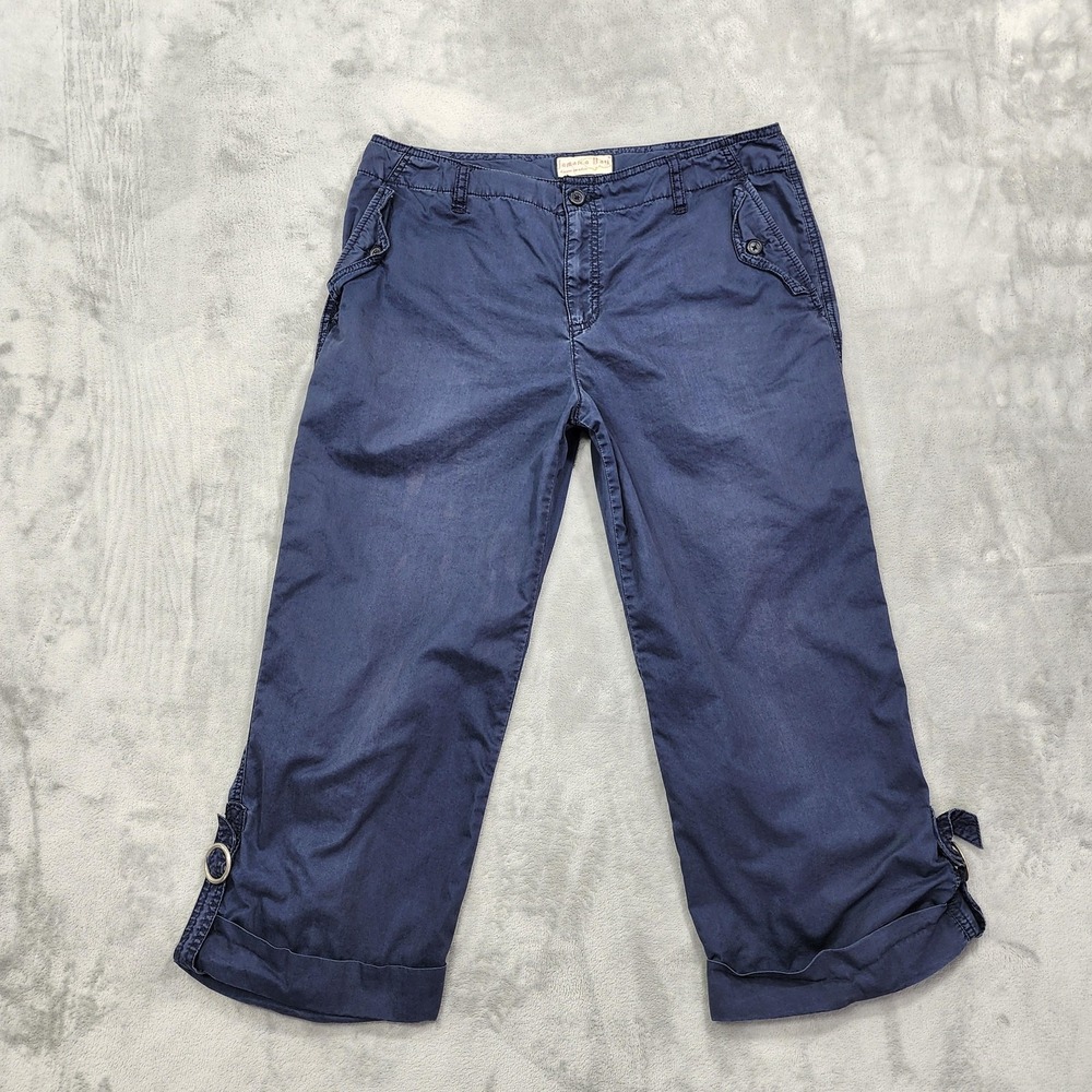 Jamaica Bay Pants Womens 12 Blue Capri Crop Twill Buckle Strap Casual Summer